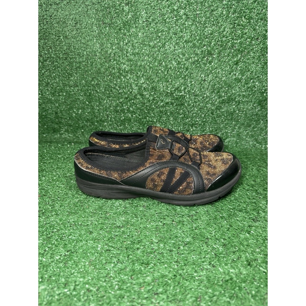 Easy‎ Spirit e360 Womens Size 8 Wide Black Gold Slip On Shoes Casual Sneakers